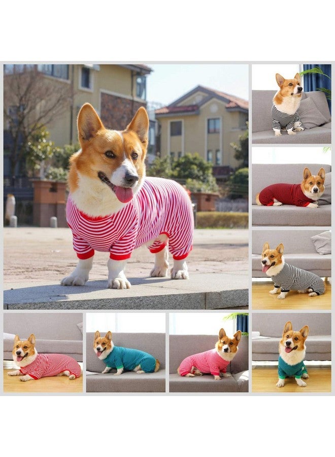 LEVIBASIC Dog Pajamas Cotton Striped Pup Jumpsuit, Breathable 4 Legs Basic Pjs Shirts for Puppy and Cat, Super Soft Stretchable Dog Jammies for Boys and Girls (X-Large, Pink+Green)  - Image 4