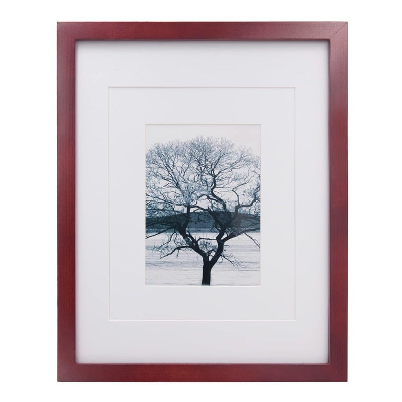 Egofine 11x14 Picture Frame Display Pictures 5x78x10 with Mat or 11x14 Without Mat Made of Solid Wood Covered by Plexiglass for Table Top Display and Wall Mounting Photo Frame Dark Red