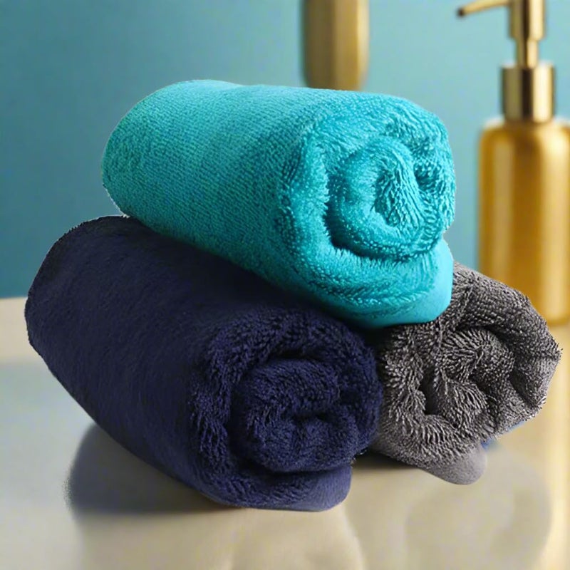 HEELIUM Bamboo Hand Towel | Ultra Absorbent & Anti-Bacterial | 3X Softer Than Cotton Towels | 65 X 40 cm - 600 GSM | Pack of 3 - Blue, Grey, Teal - Image 1