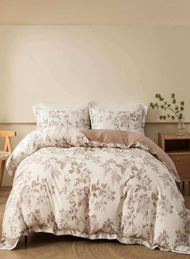OAITE Duvet Cover Set Queen Size Floral Pattern Soft Long Staple Cotton Duvet Cover Sets 3-PC, Breathable Duvet Cover with Zipper Closure & Corner Ties - Image 1