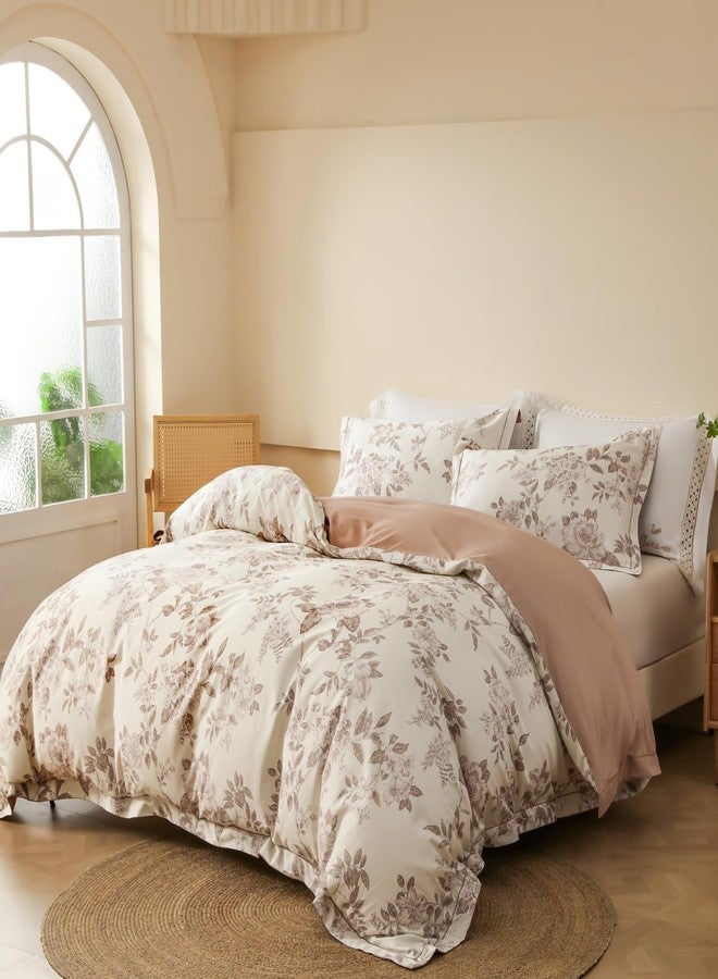 OAITE Duvet Cover Set Queen Size Floral Pattern Soft Long Staple Cotton Duvet Cover Sets 3-PC, Breathable Duvet Cover with Zipper Closure & Corner Ties - Image 2