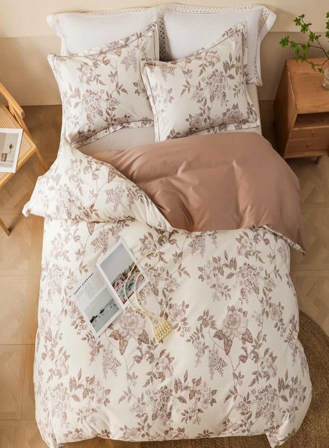 OAITE Duvet Cover Set Queen Size Floral Pattern Soft Long Staple Cotton Duvet Cover Sets 3-PC, Breathable Duvet Cover with Zipper Closure & Corner Ties - Image 3