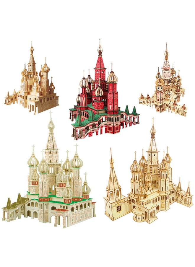 Generic Hot Sale St. Petersburg Children's Puzzle Wooden Assembled DIY Simulation Model Adult 3D Big Puzzle Toy-Color:Laser St. Vasily Cathedral (11 Large Plates)  - Image 3