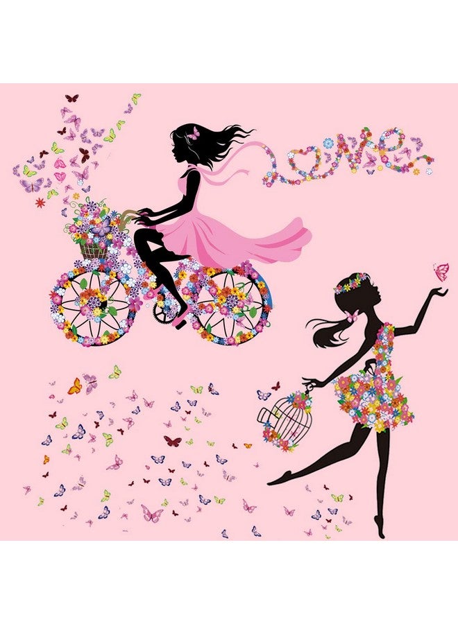 ديكوش مجموعة ملصقات حائط لحضانة البنات مكونة من تصميمين لجدار كامل، تصميمات متعددة، فتاة جميلة مع الزهور والفراشات، ملصقات حائط مزخرفة لغرفة نوم البنات - Image 1