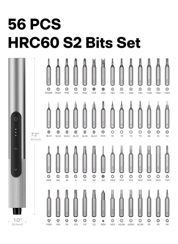 HOTO - Electric Precision Screwdriver Master Set (56 Bits) – 3 Torque Settings, Brushless Motor, LED Light, Rechargeable – 60min Runtime, Type-C Charging - Image 1