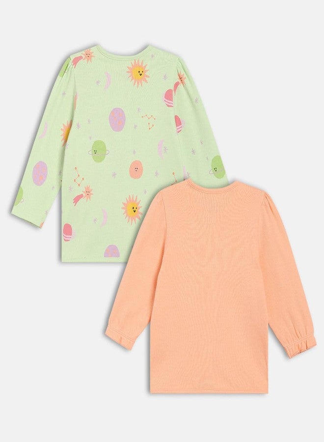 miniklub Baby Girls Front Open Full Sleeves Knitted Cotton Front Open Vest, Pack of 2, Green/Peach (9-12M) - Image 2