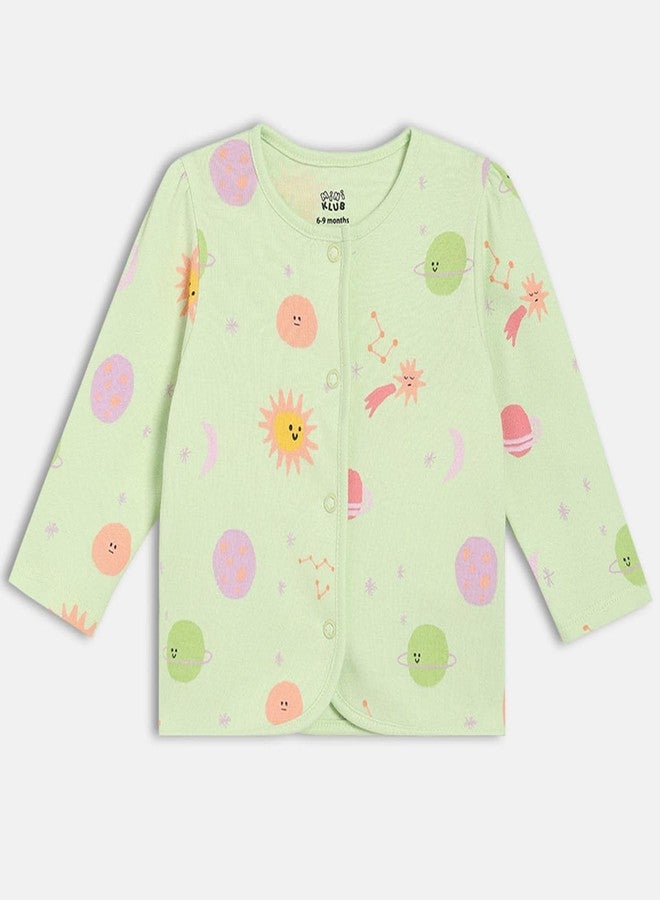 miniklub Baby Girls Front Open Full Sleeves Knitted Cotton Front Open Vest, Pack of 2, Green/Peach (9-12M) - Image 4