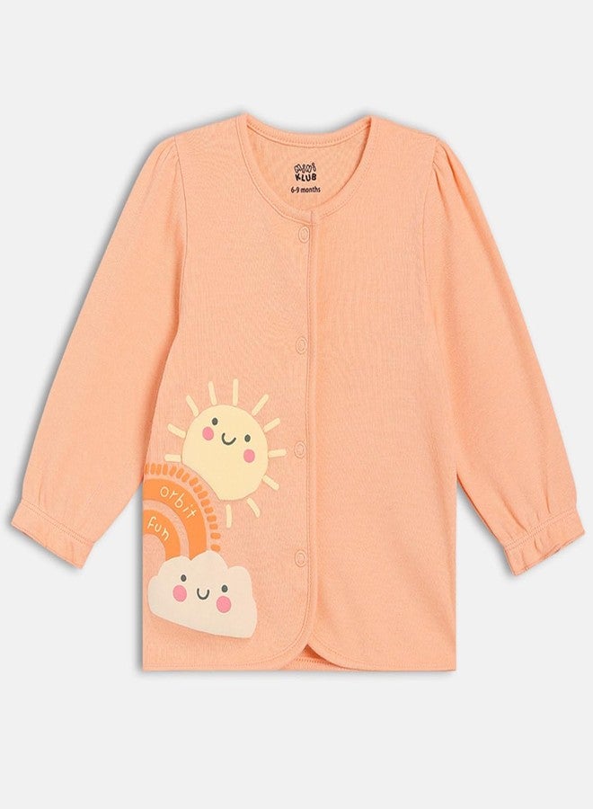 miniklub Baby Girls Front Open Full Sleeves Knitted Cotton Front Open Vest, Pack of 2, Green/Peach (9-12M) - Image 3