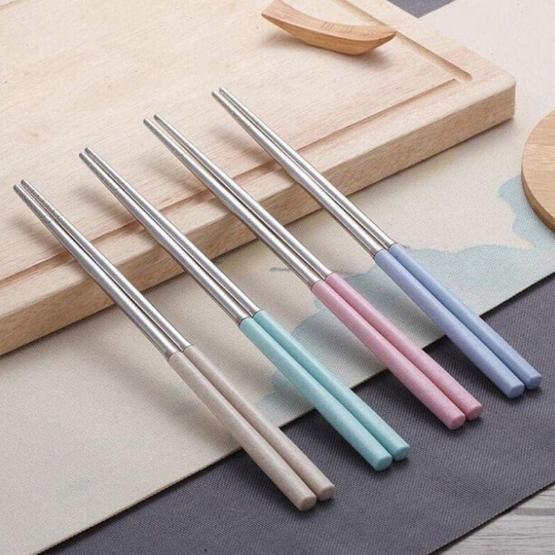 AIMERS Stainless Steel Chopsticks 4 Pairs Reusable Multicolor Lightweight 304 Chopsticks Round Lightweight NonSlip Chop Sticks Dishwasher Safe Gift Set 4 Pair Multi Color - Image 4