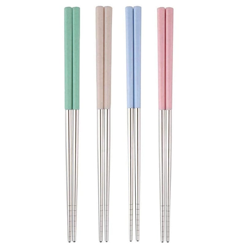 AIMERS Stainless Steel Chopsticks 4 Pairs Reusable Multicolor Lightweight 304 Chopsticks Round Lightweight NonSlip Chop Sticks Dishwasher Safe Gift Set 4 Pair Multi Color - Image 1