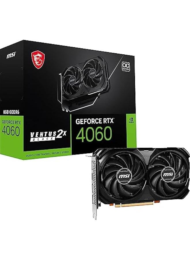 عربست بطاقة رسومات MSI Gaming GeForce RTX 4060 8GB GDRR6 ساعة متطورة: 2505 ميجاهرتز 128-Bit HDMI/DP Nvlink معمارية Ada Lovelace مروحة TORX Fan 4.0 (RTX 4060 Ventus 2X Black 8G OC)  - Image 1