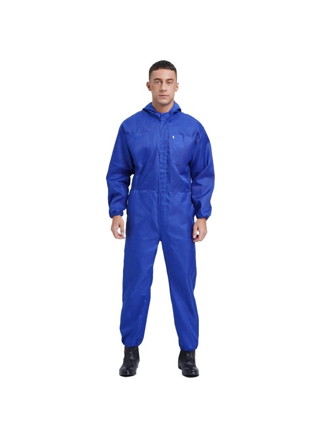 Mens Dustproof Hooded Coverall Long Sleeve Front Half Zipper Big Pockets Overalls Jumpsuit 