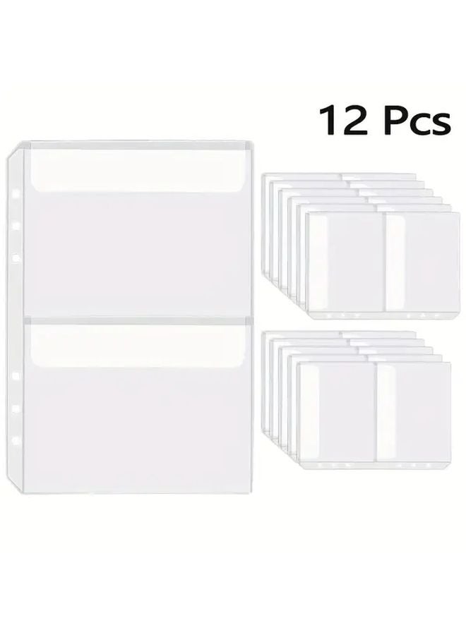 12 Pcs A5 Binder Pockets Waterproof PVC 6 Hole Insert Sleeves Cash Envelope Filing Bags - Image 1