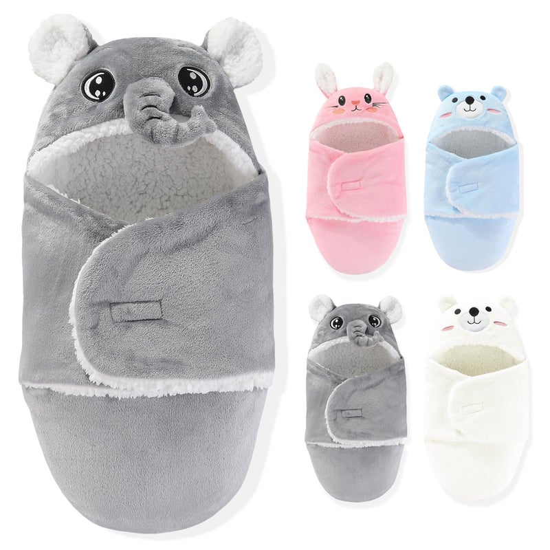 SEVDO Swaddles for NewbornsPersonalized Baby Sleep SackInfant Cute Plush Receiving Blanket 06 Months for Girl Boy Gray Elephant - Image 3