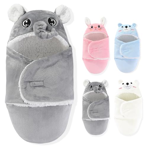 SEVDO Swaddles for NewbornsPersonalized Baby Sleep SackInfant Cute Plush Receiving Blanket 06 Months for Girl Boy Gray Elephant - Image 1