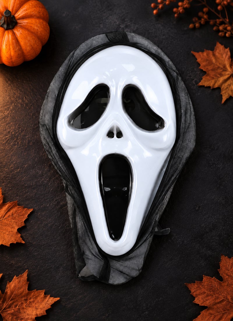 Trentor Halloween Scream Ghost Face Mask with White Face and Black Hood - Image 2
