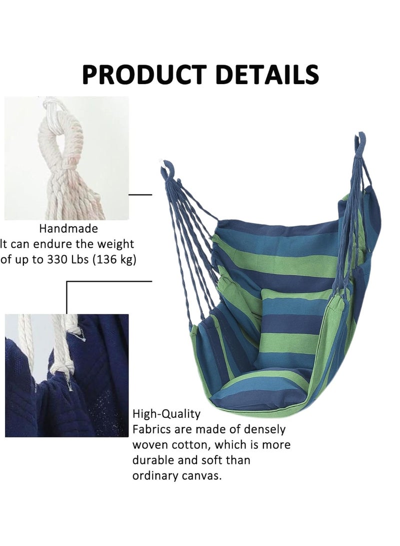 LEFAFA Hanging Hammock Chair,Hammock Chair Swing 2 Cushions Included,Hanging Rope Swing Max 400 Lbs Sturdy Soft Cotton Swing Chair,Woven Hammock Swing for Bedroom, Porch, Patio-Indoor/Outdoor - Image 3
