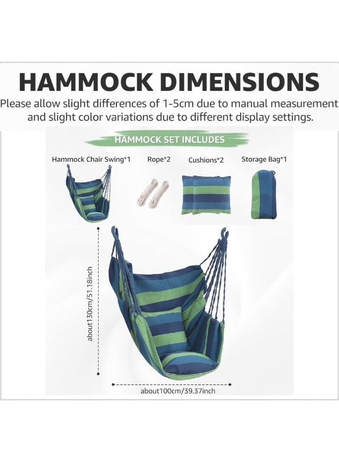 LEFAFA Hanging Hammock Chair,Hammock Chair Swing 2 Cushions Included,Hanging Rope Swing Max 400 Lbs Sturdy Soft Cotton Swing Chair,Woven Hammock Swing for Bedroom, Porch, Patio-Indoor/Outdoor - Image 4