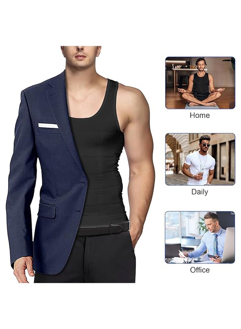 SYOSI Mens Slimming Body Shaper Vest,Compression Shirts Tummy Control Undershirts - Change in Seconds,Tight Fitting Belly Chest Slimming Vest Black XL  - Image 2