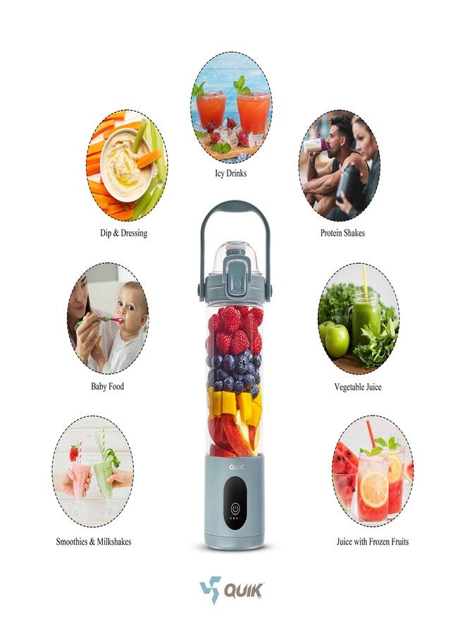 QUIK Portable Blender - Cordless 24oz. Personal Blender for Shakes and Smoothies, Licuadora, BPA Free - Ice Crush, Dishwasher safe parts, Waterproof, Triple Batteries, Juicer Cup (Gray) - Image 2