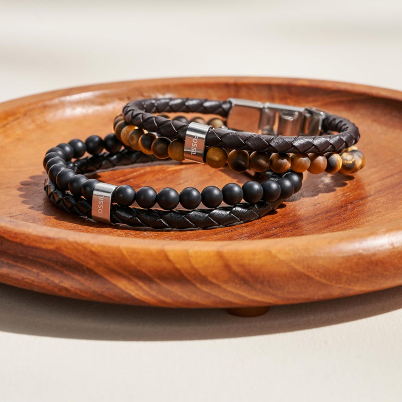 FOSSIL سوار جلد وخرز للرجال من فوسيل، اللون: أسود (الموديل: JF02763040) - Image 5