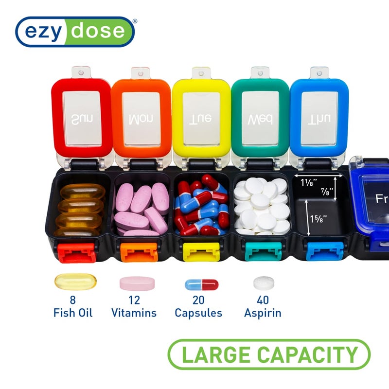 EZY DOSE Weekly (7-Day) Daily Pill Planner, Medicine Case, Vitamin Organizer Container, Waterproof Locking Compartments to Secure Prescription Medication and Prevent Accidental Spilling, Rainbow - Image 3