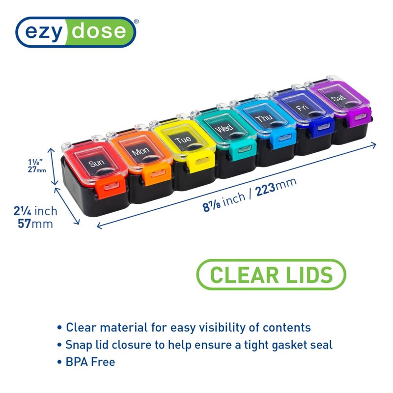 EZY DOSE Weekly (7-Day) Daily Pill Planner, Medicine Case, Vitamin Organizer Container, Waterproof Locking Compartments to Secure Prescription Medication and Prevent Accidental Spilling, Rainbow - Image 2