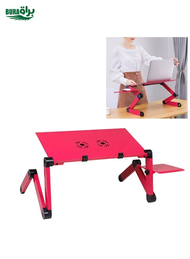 BURAQ Portable 360 Degree Adjustable Foldable Aluminium Alloy Desk Stand with Double CPU Fans & Mouse Pad for Laptop / Notebook, Desk Size: 420mm x 260mm (Red)  - Image 1