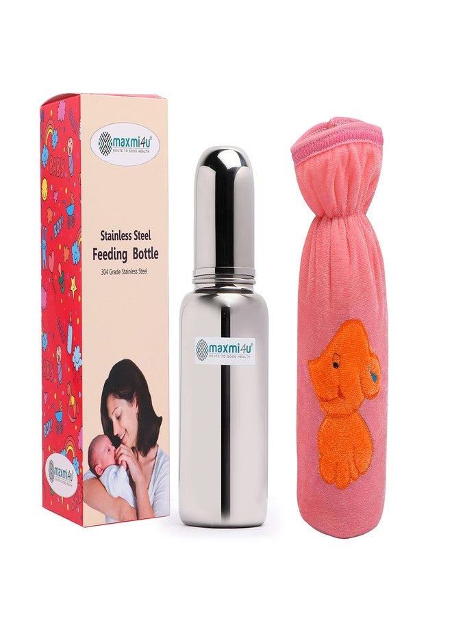 Maxmi4U? 304 Grade Stainless Steel Feeding Bottle for Baby (Joint Less) - 220ml, with a Feeding Bottle Cover - Image 1