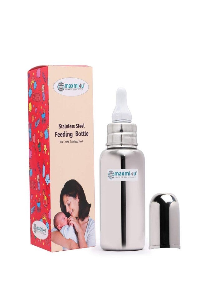 Maxmi4U? 304 Grade Stainless Steel Feeding Bottle for Baby (Joint Less) - 220ml, with a Feeding Bottle Cover - Image 2