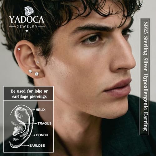 Yadoca Hypoallergenic Flat Back Earrings for Women - 925 Sterling Silver Earrings for Sensitive Ears - Cartilage Earring Helix Conch Tragus Piercing Flatback Cubic Zirconia Earring Set Studs Men 2/3/4/5mm - Image 4