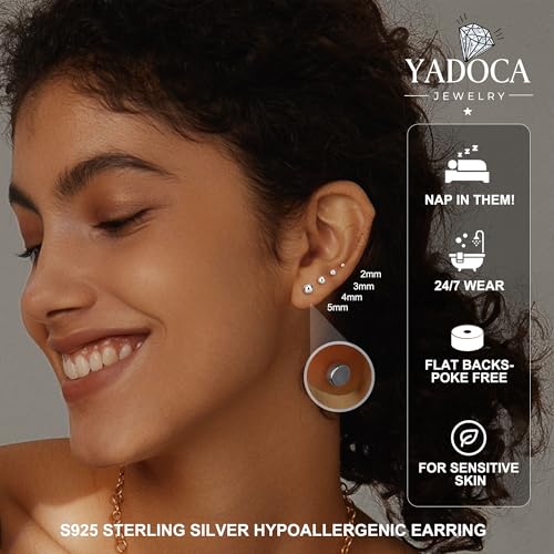 Yadoca Hypoallergenic Flat Back Earrings for Women - 925 Sterling Silver Earrings for Sensitive Ears - Cartilage Earring Helix Conch Tragus Piercing Flatback Cubic Zirconia Earring Set Studs Men 2/3/4/5mm - Image 3