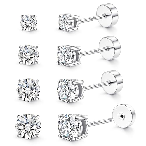 Yadoca Hypoallergenic Flat Back Earrings for Women - 925 Sterling Silver Earrings for Sensitive Ears - Cartilage Earring Helix Conch Tragus Piercing Flatback Cubic Zirconia Earring Set Studs Men 2/3/4/5mm - Image 1