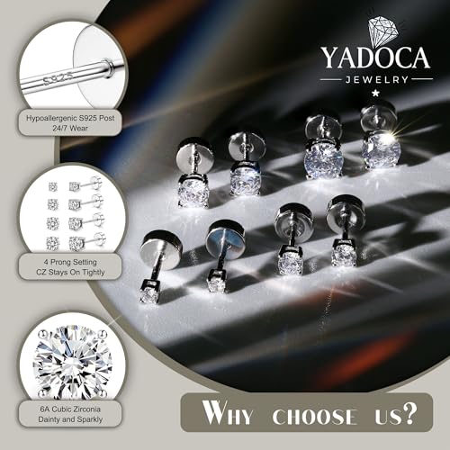 Yadoca Hypoallergenic Flat Back Earrings for Women - 925 Sterling Silver Earrings for Sensitive Ears - Cartilage Earring Helix Conch Tragus Piercing Flatback Cubic Zirconia Earring Set Studs Men 2/3/4/5mm - Image 5