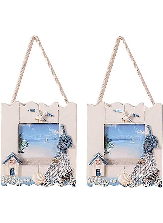 Zaboon Pcs Wooden Beach Picture Frame Seaside Vacational Frames Nautical Photo Frame Standing and Wall Picture Frames Ocean Tropical Photo Frame for Bathroom Kitchen Decor Gift Accessory - Image 1