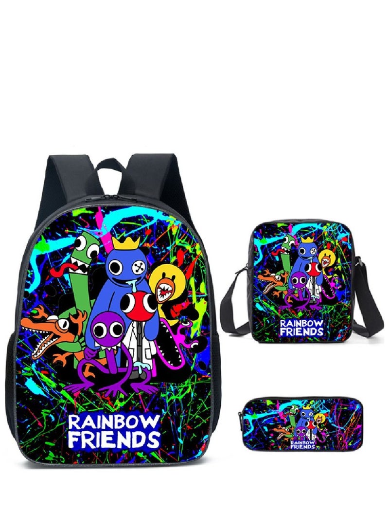 طقم حقيبة ظهر معزولة للغداء مكونة من 3 قطع من Rainbow Friends بطباعة ثلاثية الأبعاد متعدد الألوان - Image 1