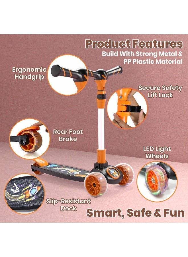 Chanak Go rider kick scooter for kids led light 3 wheel foldable scooter with rear break 4 height adjustable with lock for boy & girl 5+ age kids scooter - Image 4