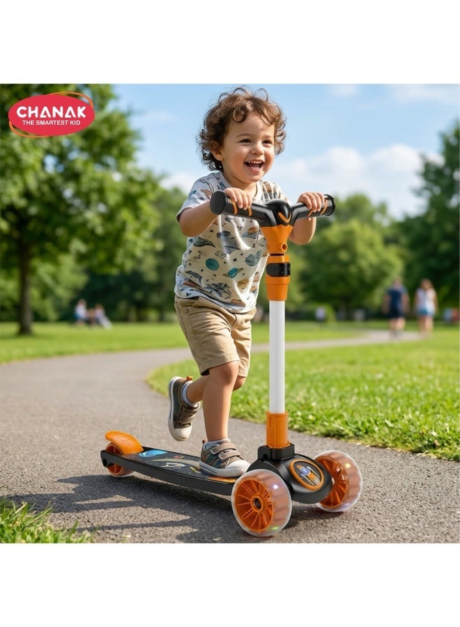 Chanak Go rider kick scooter for kids led light 3 wheel foldable scooter with rear break 4 height adjustable with lock for boy & girl 5+ age kids scooter - Image 1