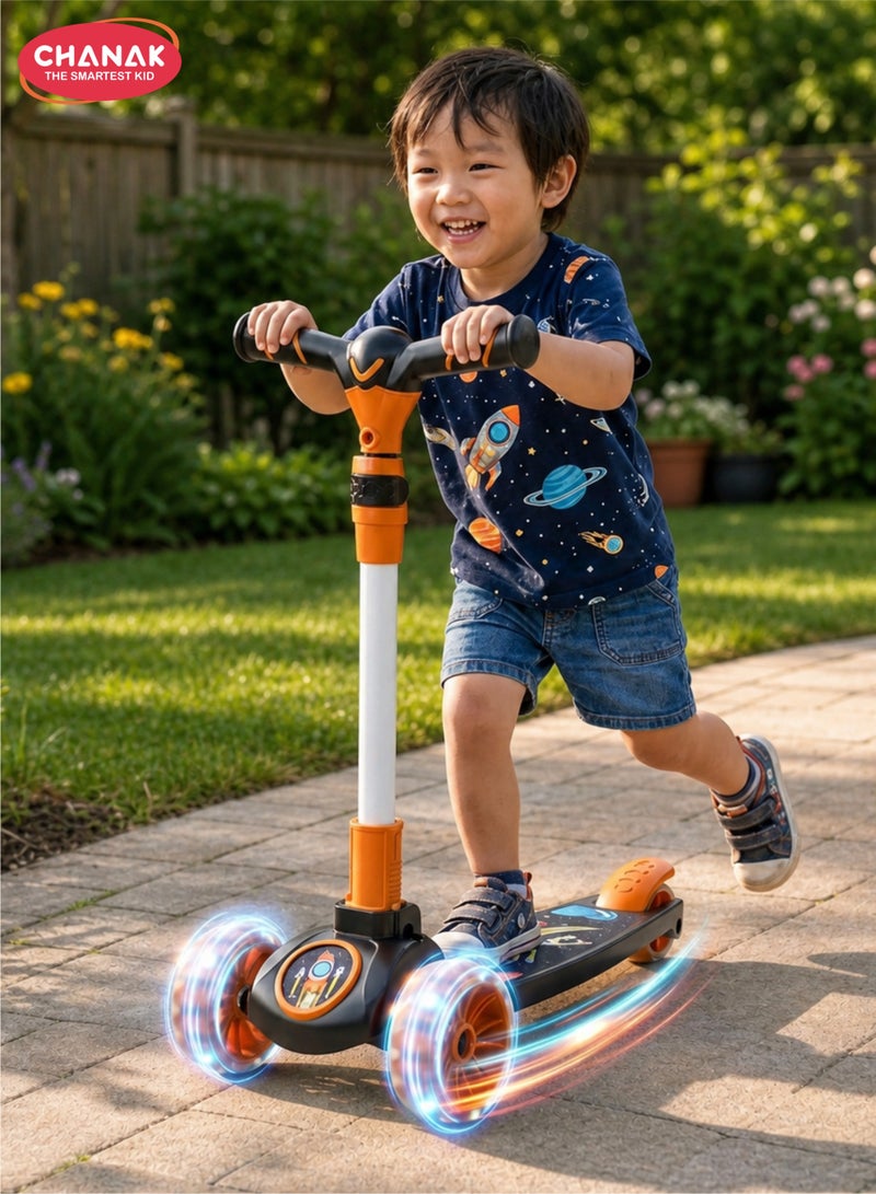 Chanak Go rider kick scooter for kids led light 3 wheel foldable scooter with rear break 4 height adjustable with lock for boy & girl 5+ age kids scooter - Image 1