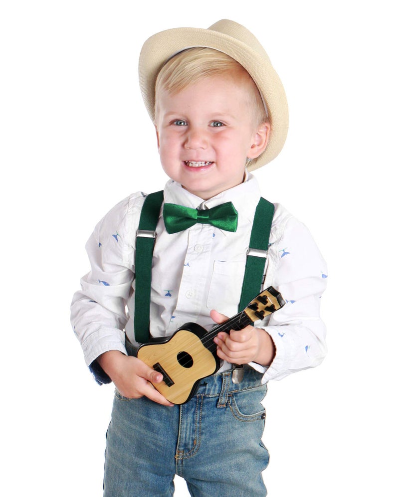 Livingston Suspenders Pre Tied Bowtie Y Shape Suspender for Kids, Dark Green - Image 2