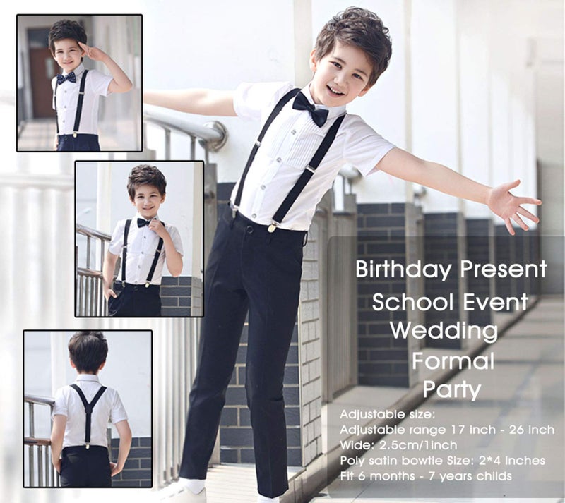 Livingston Suspenders Pre Tied Bowtie Y Shape Suspender for Kids, Dark Green - Image 4