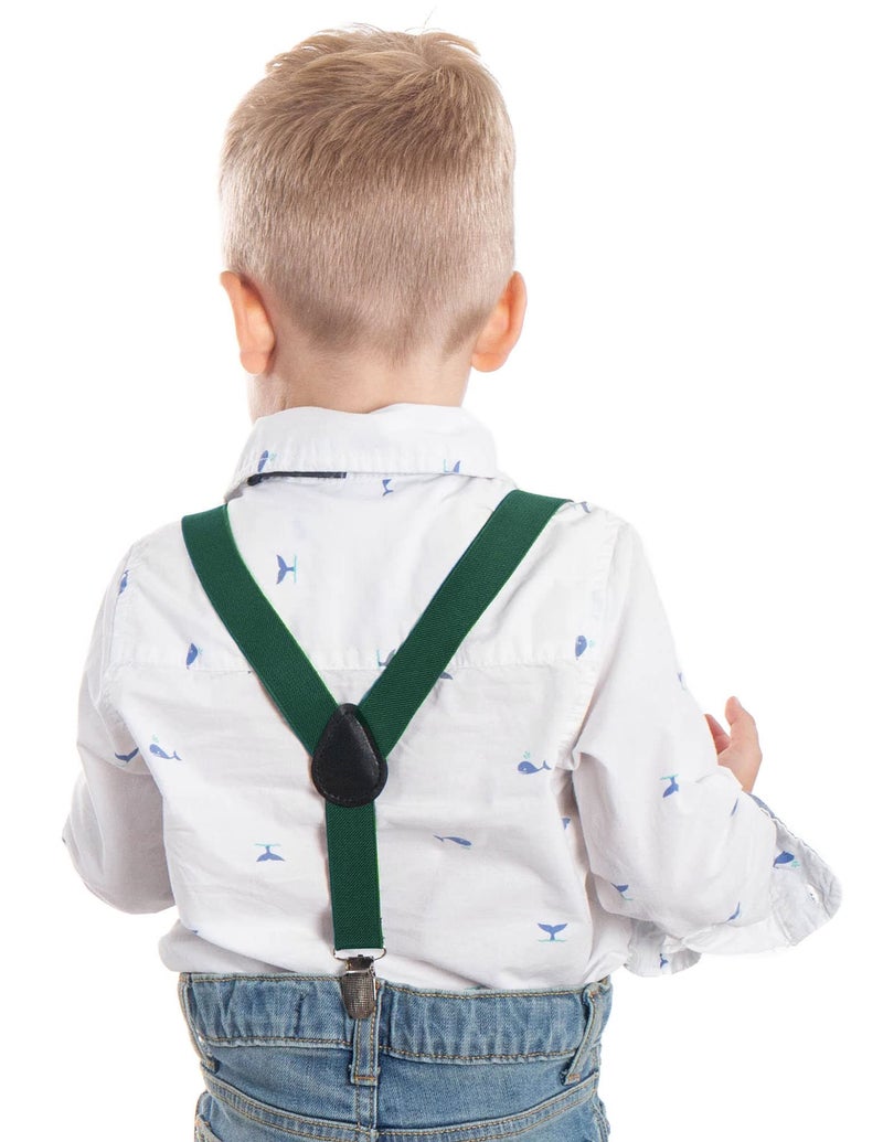 Livingston Suspenders Pre Tied Bowtie Y Shape Suspender for Kids, Dark Green - Image 3