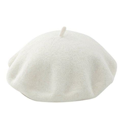 ICSTH Womens Solid Color Wool French Beanie Cap Hat White - Image 2