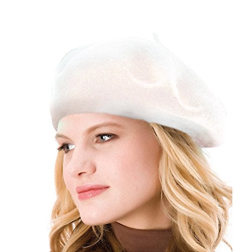 ICSTH Womens Solid Color Wool French Beanie Cap Hat White - Image 1