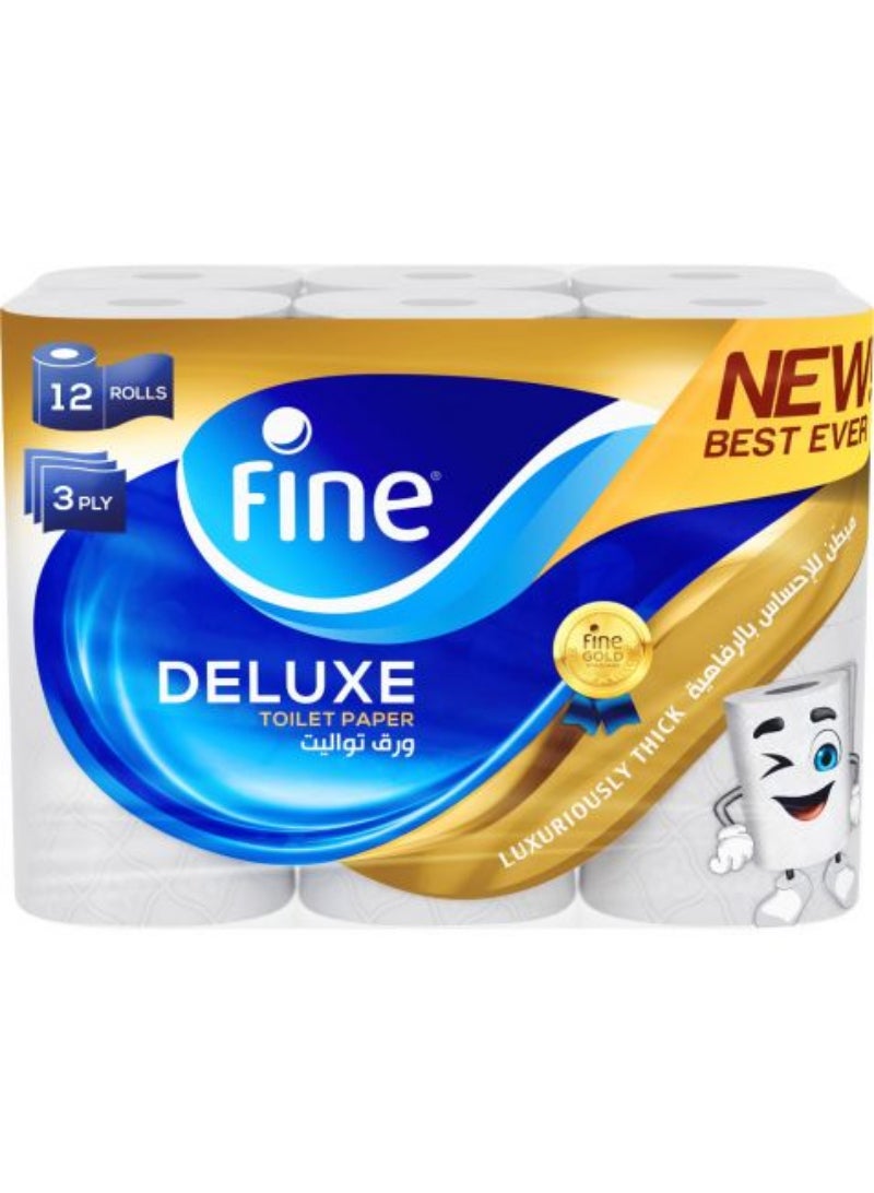 Fine Toilet Paper  Deluxe 140 Sheets, 3 Ply 12 Rolls