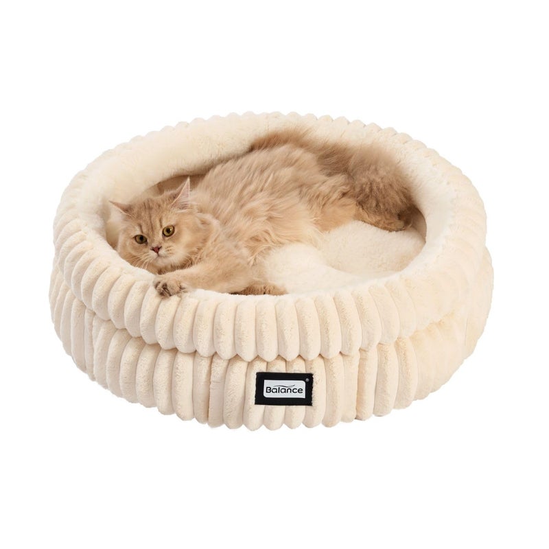 BALANCE Cat Bed Kitten Bed, Washable Round Cat Beds for Indoor Cats,Super Soft Plush Faux Fur Pet Bed for Puppy and Kitten with Anti-Slip Bottom - Image 1