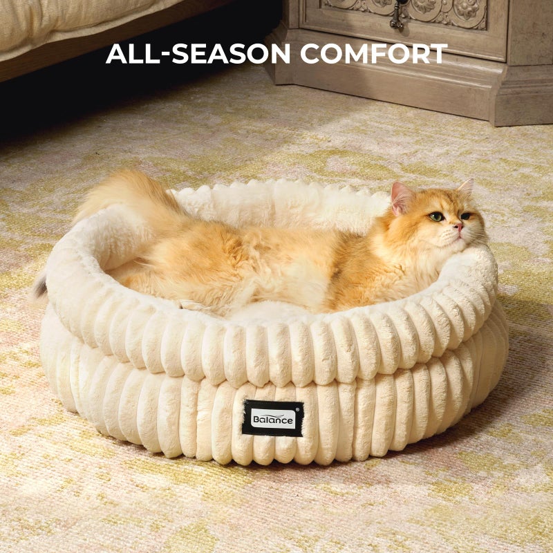 BALANCE Cat Bed Kitten Bed, Washable Round Cat Beds for Indoor Cats,Super Soft Plush Faux Fur Pet Bed for Puppy and Kitten with Anti-Slip Bottom - Image 4