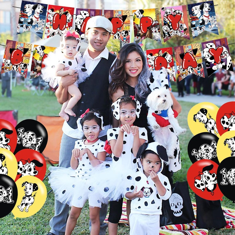 PINUO 101 Dogs Birthday Party Supplies: Cake Caps, Cupcake Caps, Flags, Latex Balloons - Red, Black, White - Dog Themed - Includes 12 Cupcake Toppers, 1 Big Cake Topper, Banner, 18" Balloons - Image 5