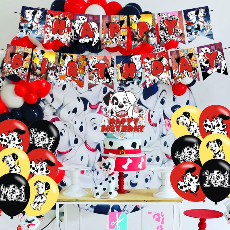 PINUO 101 Dogs Birthday Party Supplies: Cake Caps, Cupcake Caps, Flags, Latex Balloons - Red, Black, White - Dog Themed - Includes 12 Cupcake Toppers, 1 Big Cake Topper, Banner, 18" Balloons - Image 3
