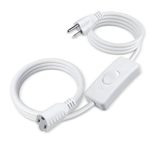 Evenpop Long Extension Cord with Switch On/Off 3 Prong 18 AWG 6.56 FT Indoor Power Cord for Indoor Use - White - Image 1